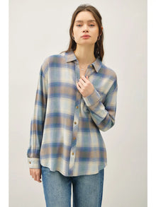  Vintage Plaid Button Up - Retro Blue