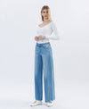 HIGH RISE RAW HEM EXTREME WIDE JEANS