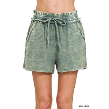  Washed Double Gauze Frayed Hem Drawstring Shorts - Ash Jade
