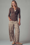 Leopard Print Stitch Detail Barrel Jeans