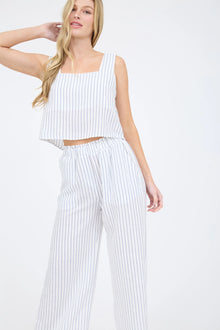  Pinstripe Sleeveless Tank and Wide Leg Pant Set
