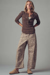 Leopard Print Stitch Detail Barrel Jeans